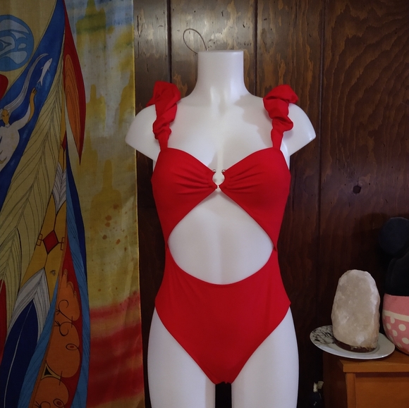Size S NWOT red one piece cutout swimsuit - Picture 13 of 15